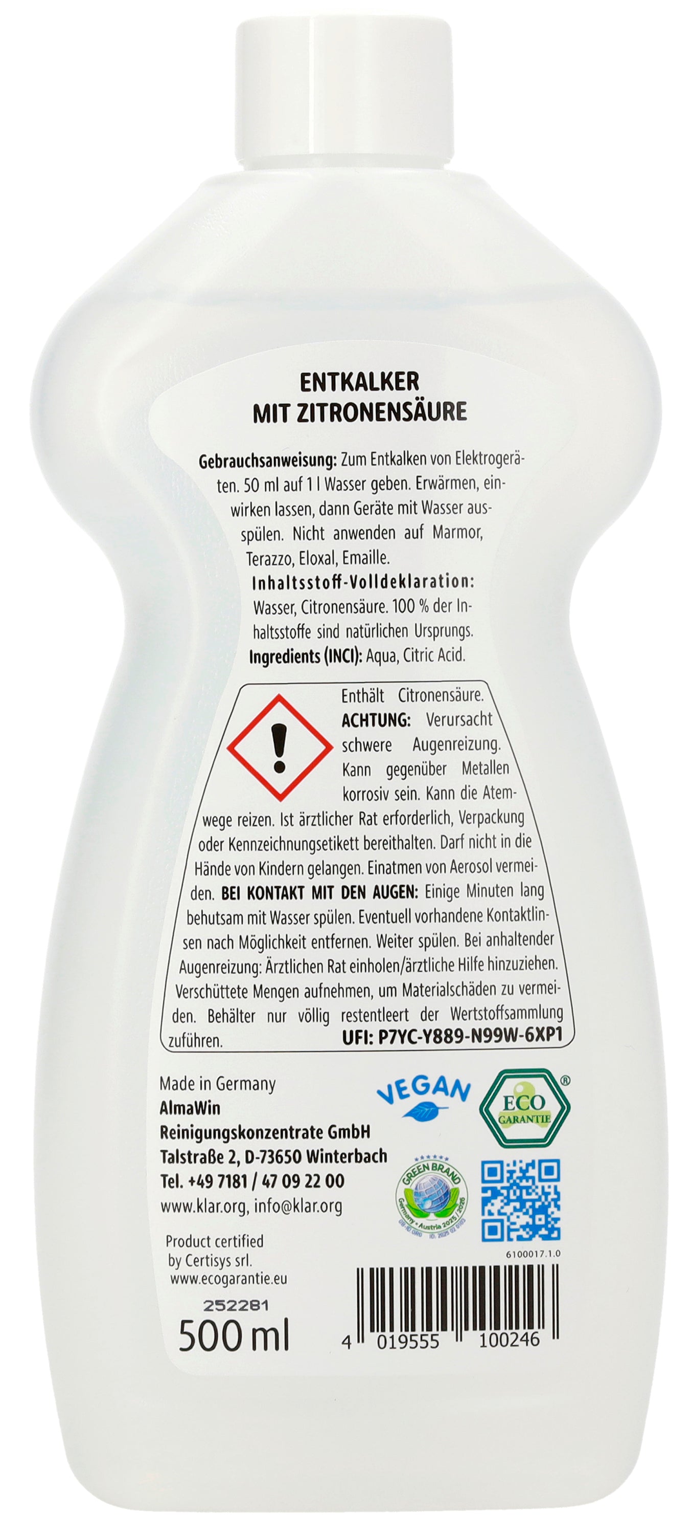 Entkalker m. Zitronensäure EcoSensitive Klar